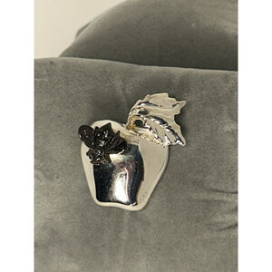 Vintage Danecraft Brooch Black Fly Or Bee w/Rhinestones On Apple Silver Tone Pin